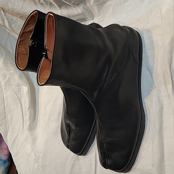 Maison Margiela Black Tabi Flat Camel Leather Split Toe Ankle Boots Mens Size 12 - Picture 6 of 16
